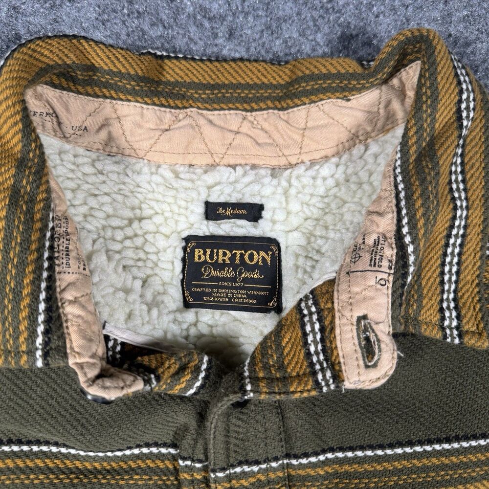 Burton Cole Sherpa Fleece Lined Heavy Jacket Shacket Green Yellow Men’s Medium - Picture 4 of 8